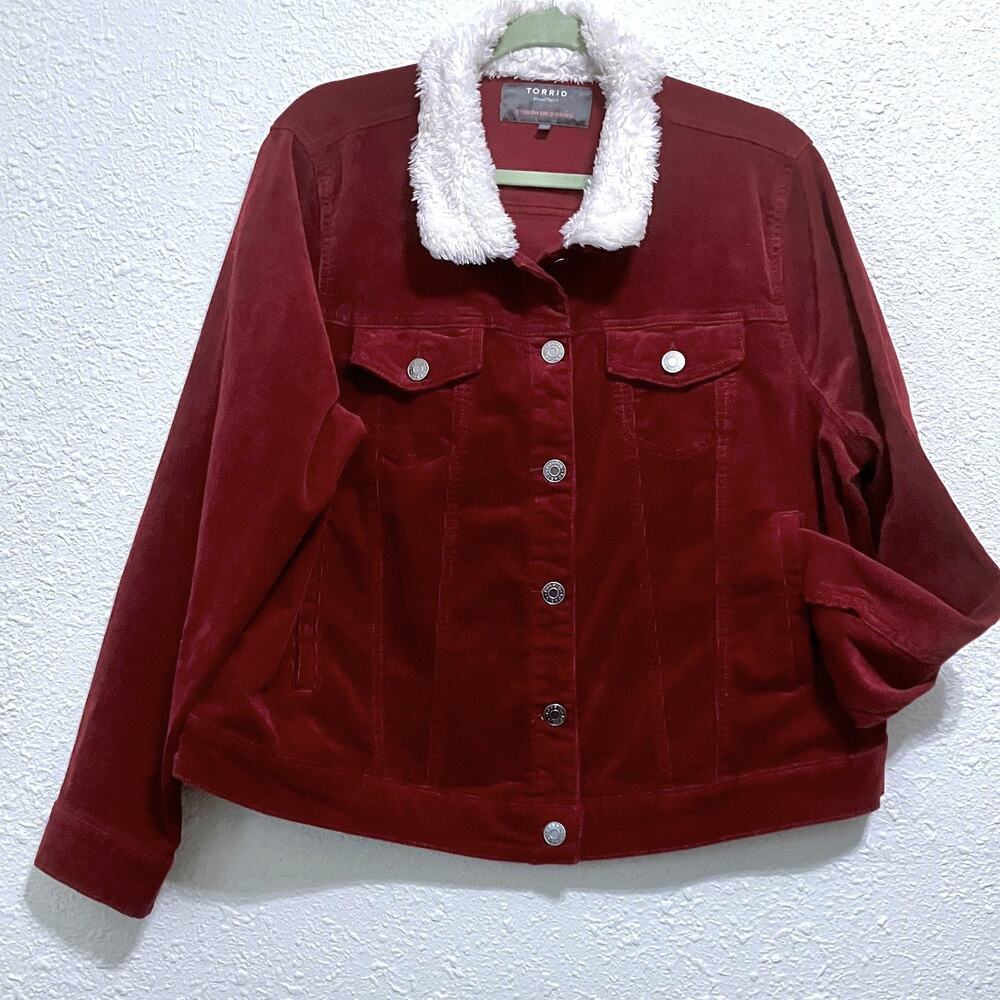 Torrid Burgundy Corduroy Sherpa Collar Trucker Jacket Size 2 2X 18/20 Earthy